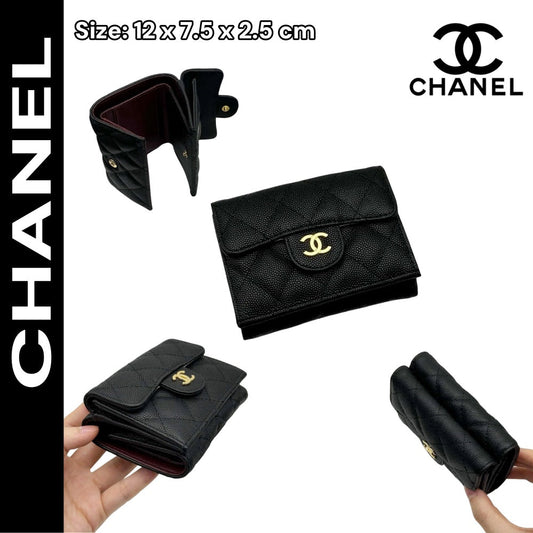 【シャネル】定番CFライン キャビアスキン三つ折財布 高級感漂う春夏新作