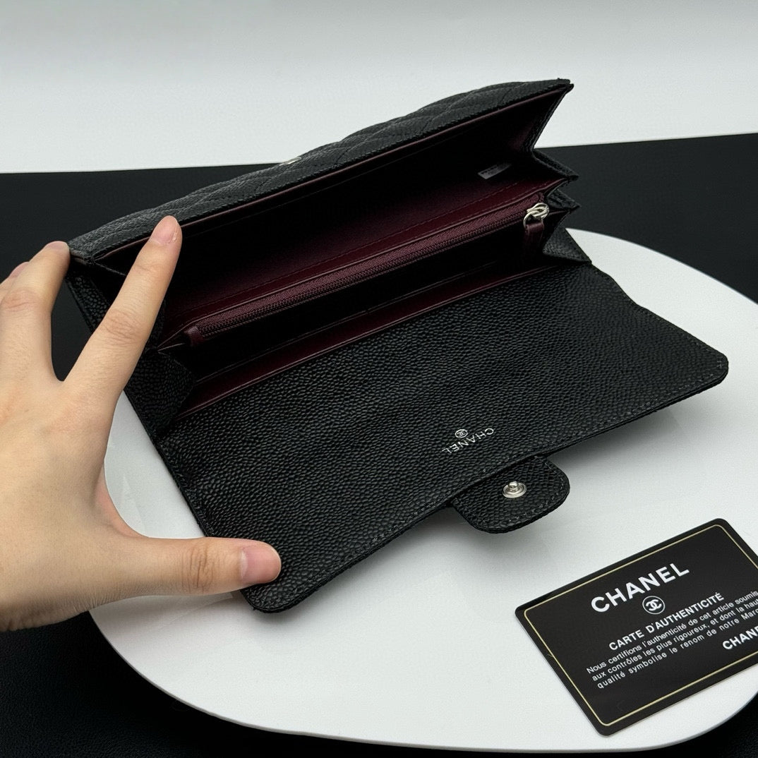 【シャネル】長財布 キャビアスキン ロングウォレット ！ブラック
