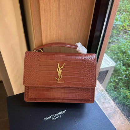 【サンローラ】大人気♪Sunset クロコ風パテントレザー スショルダーバッグ