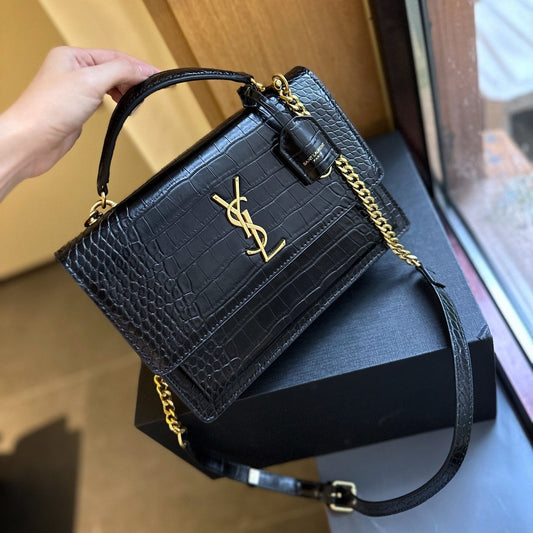 【サンローラ】大人気♪Sunset クロコ風パテントレザー スショルダーバッグ