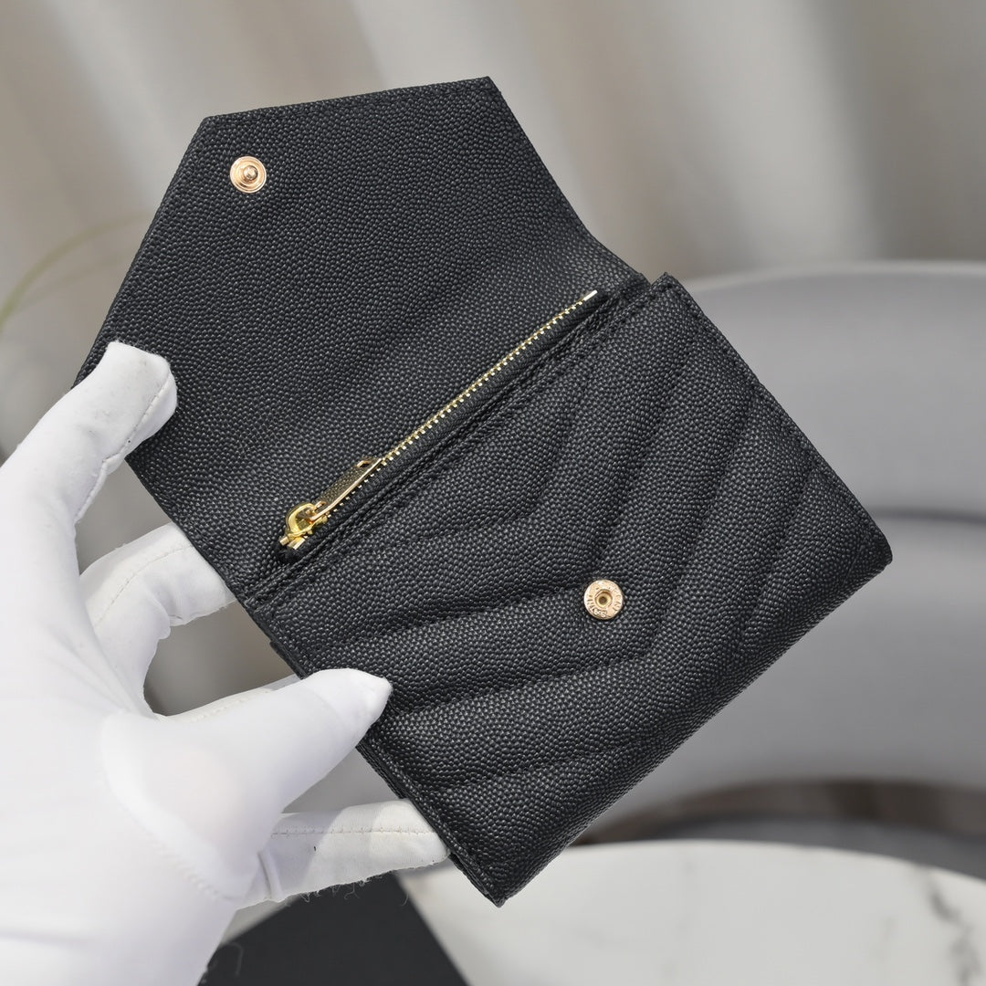 【サンローラン】大人気ロゴ 小銭入れ付き 三つ折り財布4色